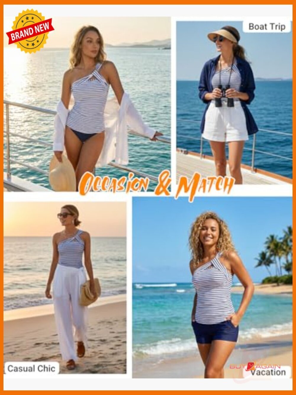 One Shoulder Tankini Set with Tummy Control Bottom, Quick Dry - Picture 2 of 7